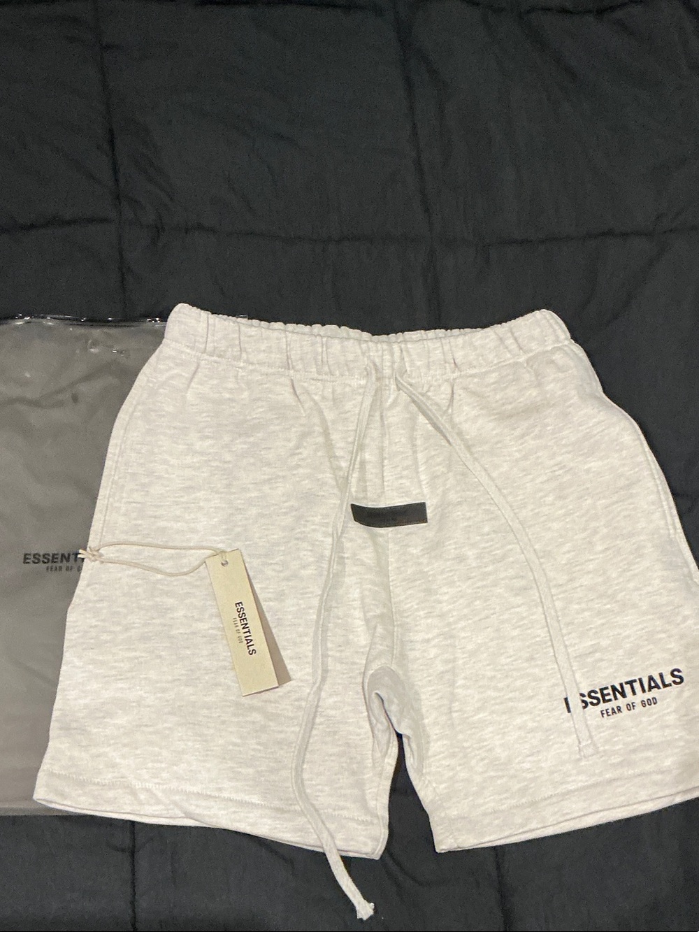 ESSENTIALS Light Heather Gray Drawstring Athletic Shorts